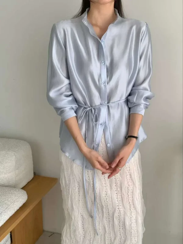 /Premium/ Silk-Blend Belted Blouse