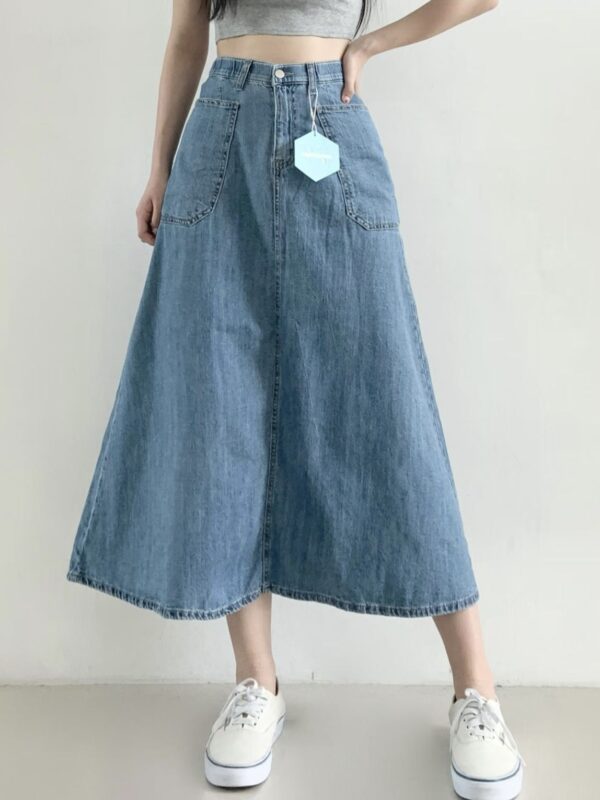 /Premium/ Wide A-line Pocket Denim Skirt