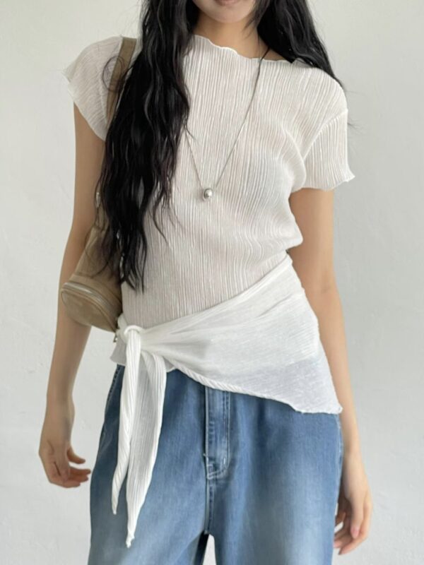 /Premium/ Two-way Styling Plissé Blouse