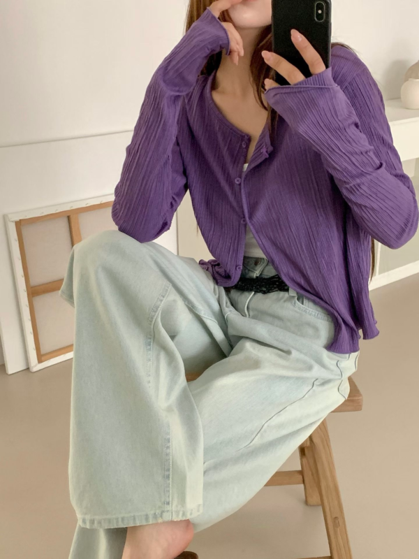 /Premium/ Veil Pleated Ribbed Cardigan